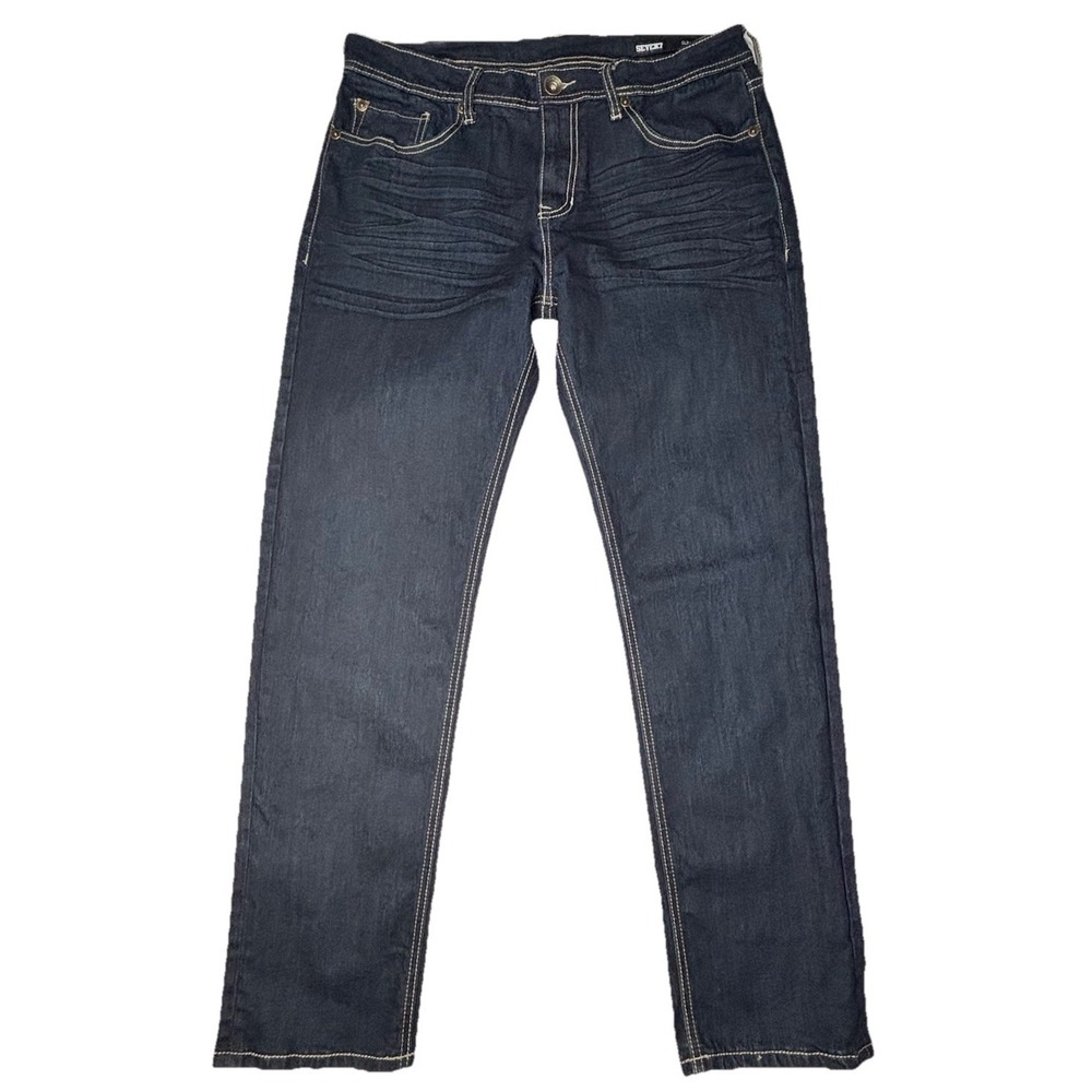 SEVEN7 Slim Jeans Mens 32x30 Dark Wash Stretch Denim Straight Casual